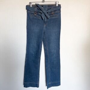 Pilcro And Letterpress Anthropologie Tie High Waist Bootcut Denim Jeans 25 Blue